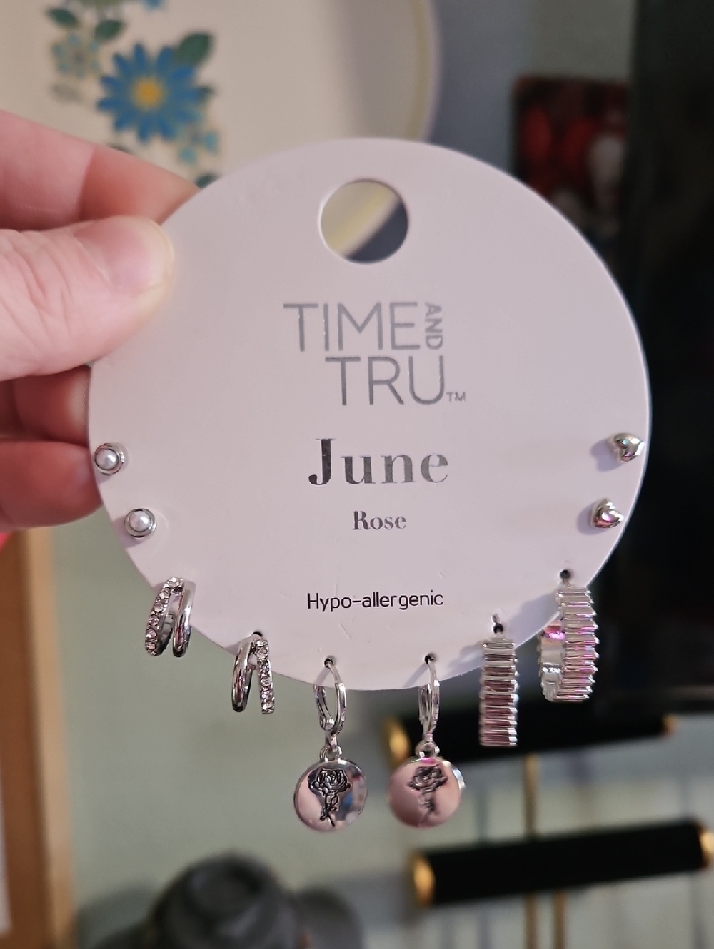 Time and Tru Silver-Tone Hoop and Rose Charm Earring Set